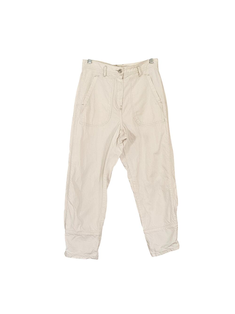 Annette Gortz Utility Pants Cropped Button Cuff Cream Sz 36 Flaws
